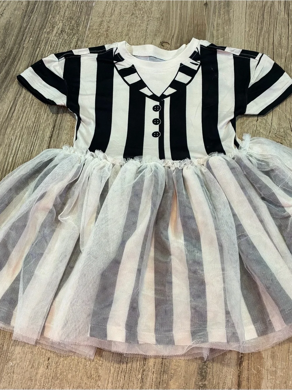 New Beetlejuice Girls 3T Black White Striped Tutu Halloween Costume Dress